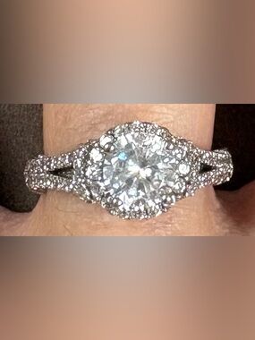Sparkling Halo Moissanite set in  925 Sterling Silver, 7